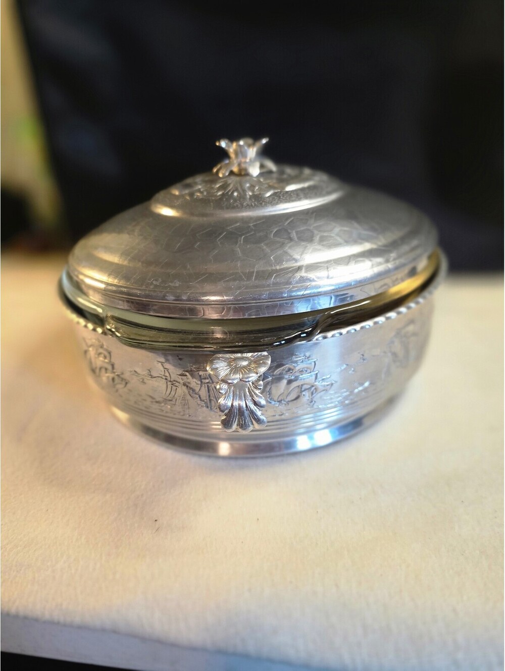 Vintage Forman 4 Ware Aluminum Covered Casserole Glass Insert Sailing Ships